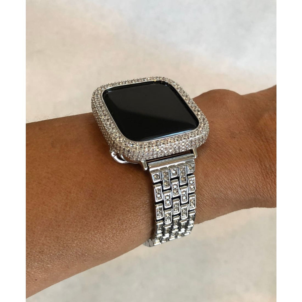 X Type Metal Strap For Apple Watch Band 40mm 38/44/42/41mm 45mm Woman  Diamond Stainless Steel Link Bracelet iWatch 7 6 SE 5 4 3