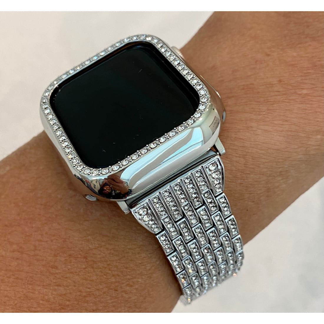 41mm 45mm 49mm Apple Watch Band Series 7-8 Ultra Silver Swarovski Crystals & or Crystal Apple Watch Bezel Cover Faceplate - 41mm apple