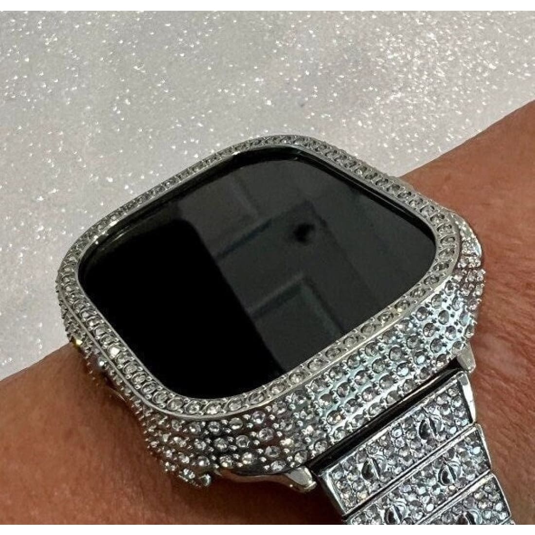 49mm Apple Watch Cover Ultra Pave Swarovski Crystals Silver Apple Watch Case Smartwatch Bumper Bezel Bling Series 8 Cover Only - 49mm apple