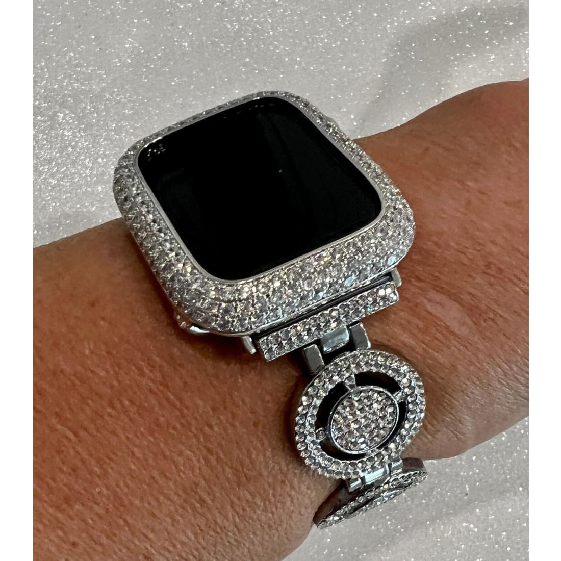 Apple Watch Band 41mm 45mm 49mm Ultra Silver Pave Swarovski Crystals & or Apple Watch Cover Case Smartwatch Bumper Bling 38mm-45mm S1-8 -