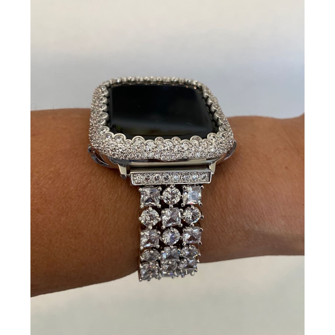 Apple Watch Band 41mm or 45mm 49mm Ultra Women&#39;s Silver Swarovski Crystal & or Lab Diamond Bezel Bumper Cover Smartwatch Series 8 - 49mm