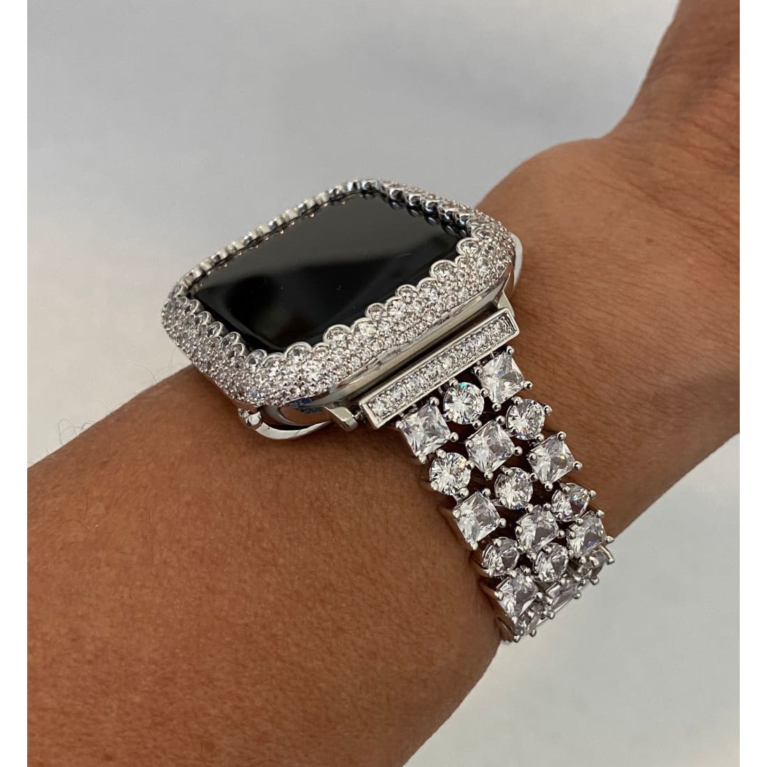 Apple Watch Band 41mm or 45mm 49mm Ultra Women&#39;s Silver Swarovski Crystal & or Lab Diamond Bezel Bumper Cover Smartwatch Series 8 - 49mm