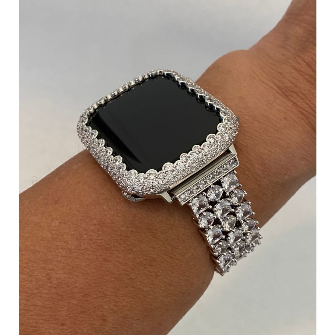 Apple Watch Band 41mm or 45mm 49mm Ultra Women&#39;s Silver Swarovski Crystal & or Lab Diamond Bezel Bumper Cover Smartwatch Series 8 - 49mm