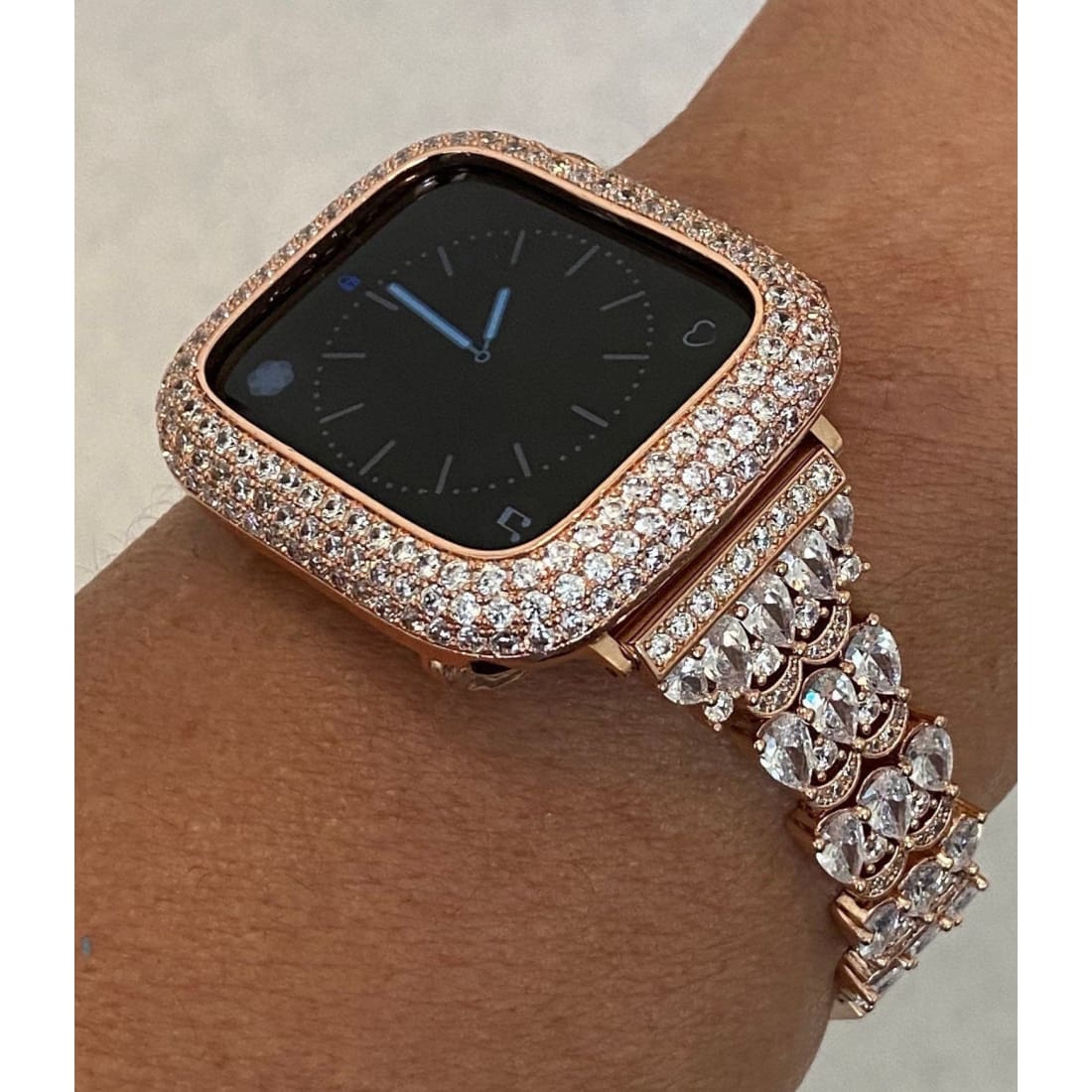 Apple Watch Band Rose Gold Swarovski Crystals & or Apple Watch Cover Lab Diamond Bezel Case Smartwatch Bumper Case 38-49mm Ultra - apple