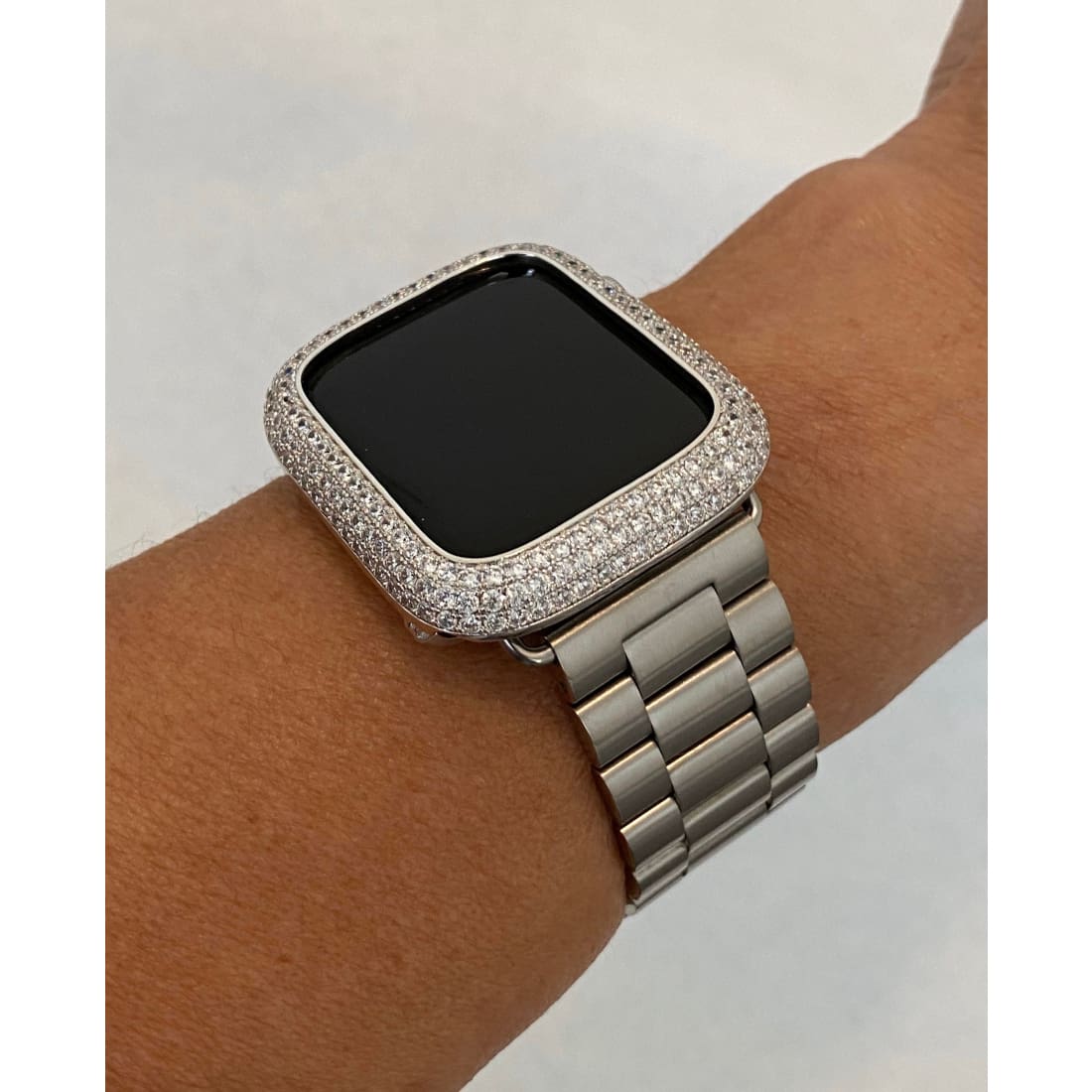 Apple Watch Band Silver Rolex Style & or Apple Watch Cover Lab Diamond Bezel Case 38mm 40mm 41mm 42mm 44mm 45mm 49mm Ultra - apple watch,