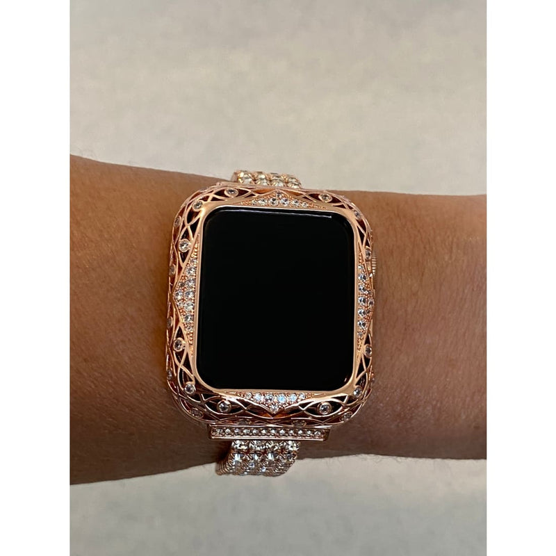 Apple Watch Cover 38mm 40mm 42mm 41mm 44mm 45mm Bezel Rose Gold Swarovski Crystal Smartwatch Bumper Series 2-8 SE - apple watch, apple watch