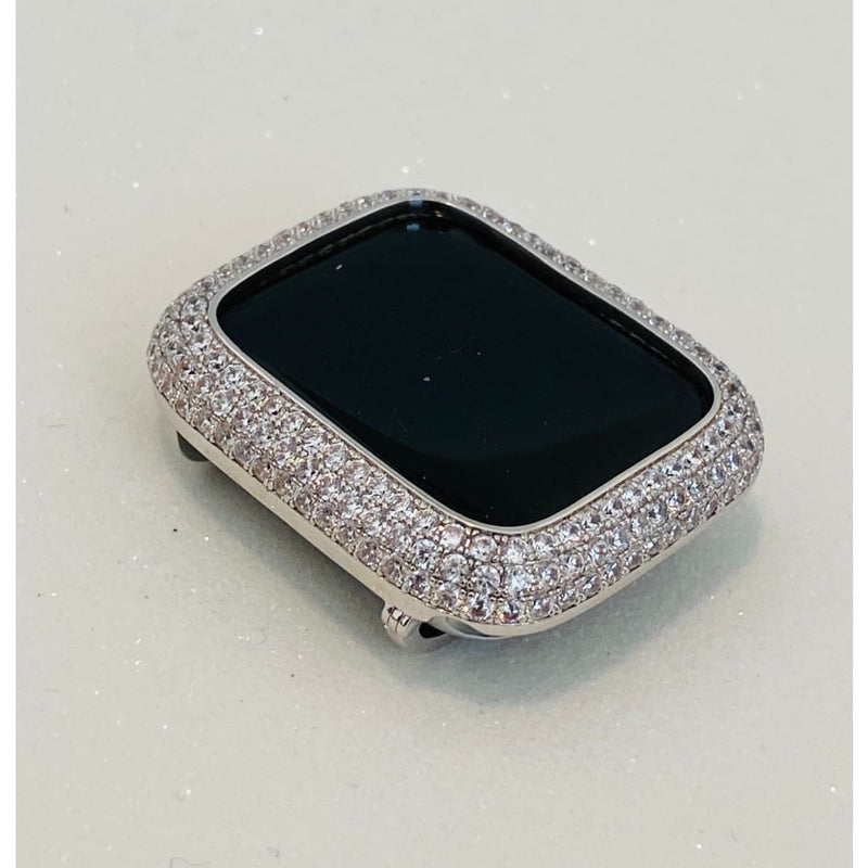 Bling Apple Watch Band Women Silver 41mm 45mm 49mm Ultra Series 7-8 Swarovski Crystal & or Lab Diamond Bezel Cover for Smartwatch - apple