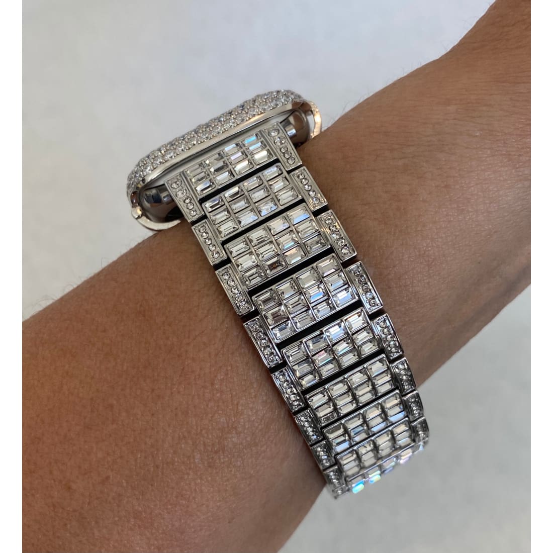 Custom Apple Watch Band Silver Bling And or Bezel Lab Diamond Series 1,2,3,4,5,6,7,8 SE Custom Deluxe Iwatch 38mm-49mm Ultra - Apple Watch,