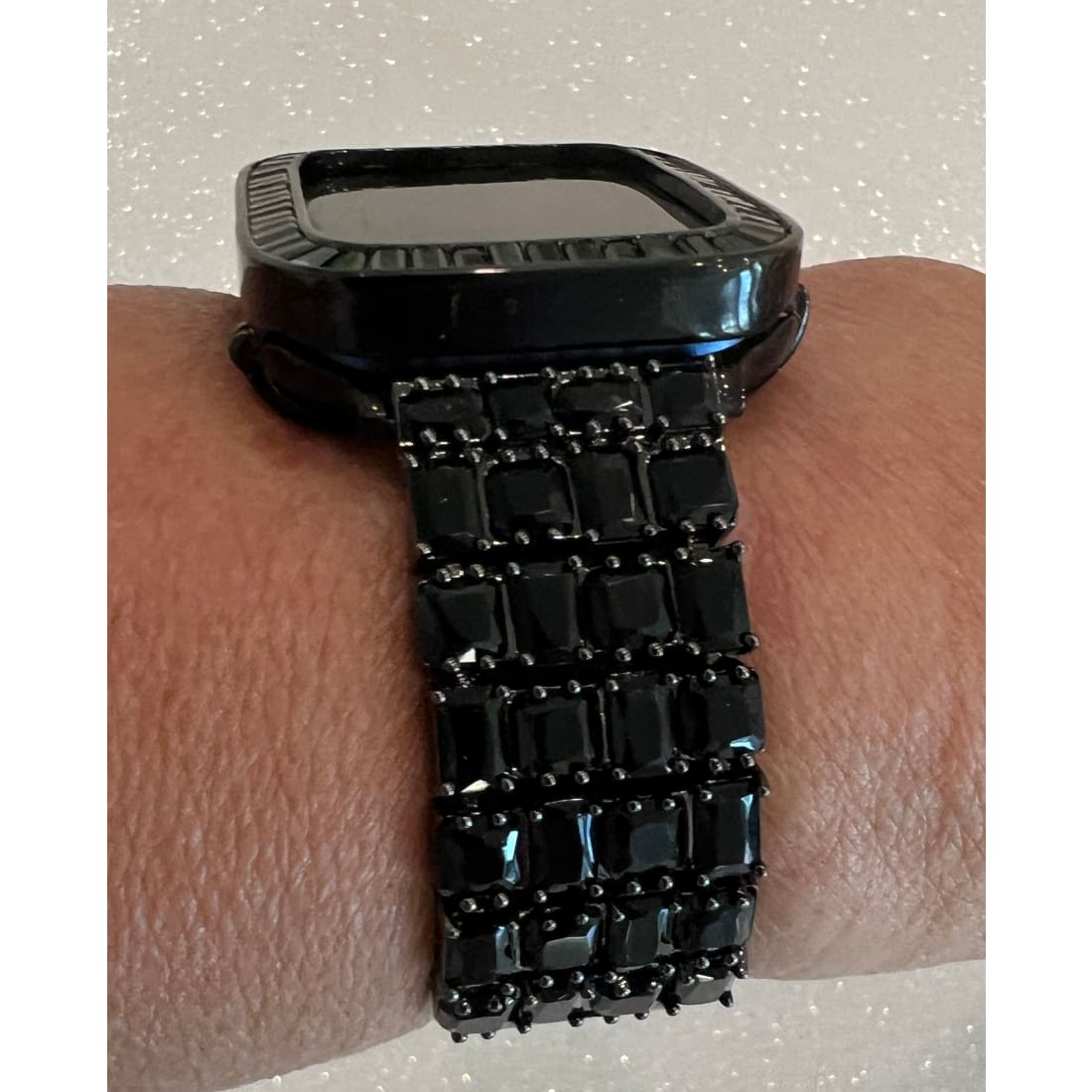 Designer Apple Watch Band Woman Baguette & Princess Cut Swarovski Crystals Black and or Bling Apple Watch Cover Lab Diamond Bezel 38mm-45mm