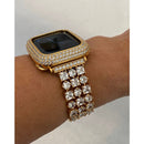 Gold Apple Watch Band Swarovski Crystals 38mm-49mm Ultra & or Apple Watch Cover Lab Diamond Bezel Case Smartwatch Bumper Bling Series 8 -