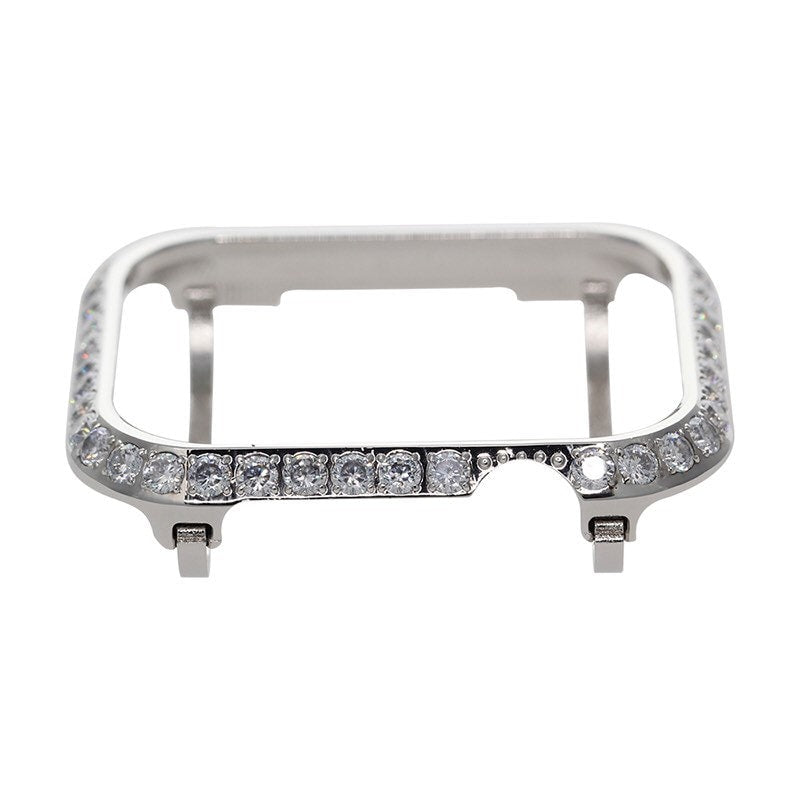 Custom Silver Apple Watch Bezel Women Metal, 3mm Lab Diamond Cover Crystal, Iwatch Band Bling 40mm 42mm