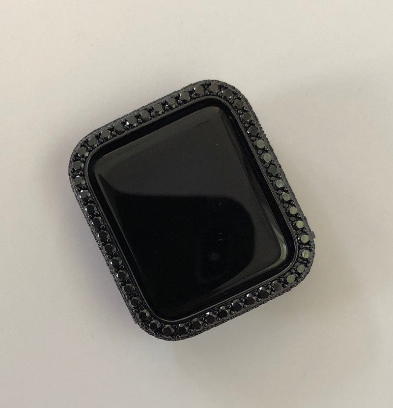 Series 1-8 Apple Watch Case Cover 38mm-45mm Black Lab Diamond Bezel 2.5mm Iwatch Band Smartwatch Bumper Bling