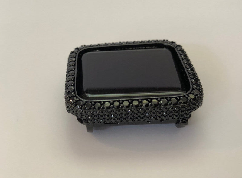 Series 1-8 Apple Watch Case Cover 38mm-45mm Black Lab Diamond Bezel 2.5mm Iwatch Band Smartwatch Bumper Bling