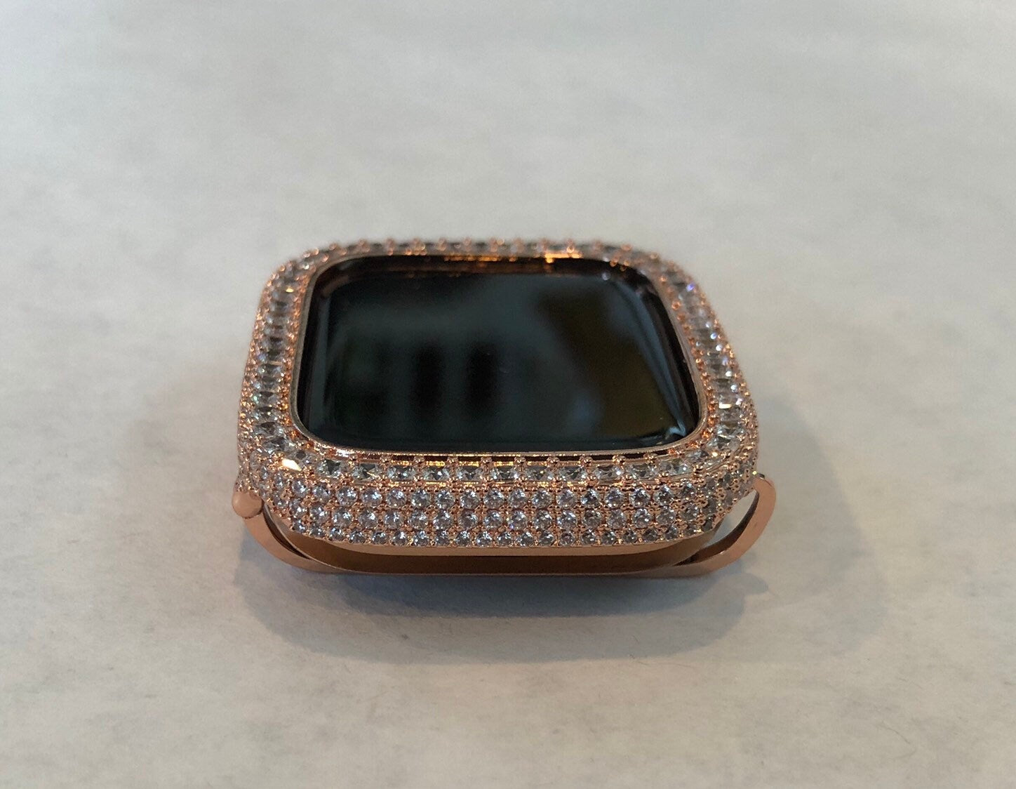 Bling Apple Watch Bezel Cover 40mm 44mm Rose Gold with Square & Pave 2.5mm Lab Diamonds Smartwatch Bumper Case Bling