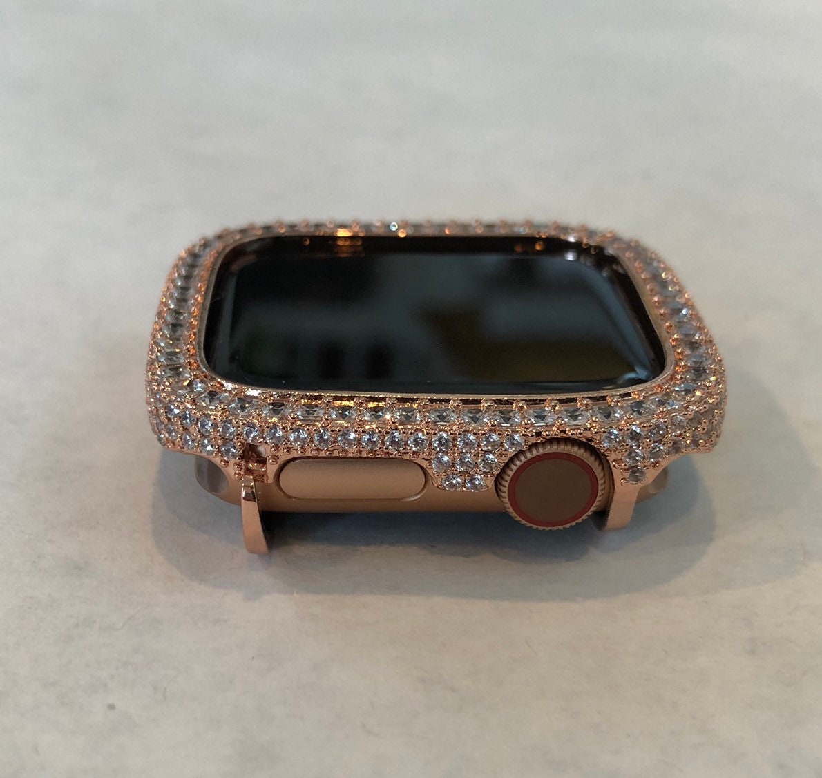 Rose Gold Apple Watch Cover with 2.5mm Square Lab Diamonds Apple Watch Case Smartwatch Bumper Bling 40mm 44mm Iwatch Candy