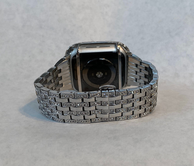 Series 1-8 Apple Watch Band 41mm 45mm Silver & or Apple Watch Cover Lab Diamond Bezel Bling 38mm-44mm