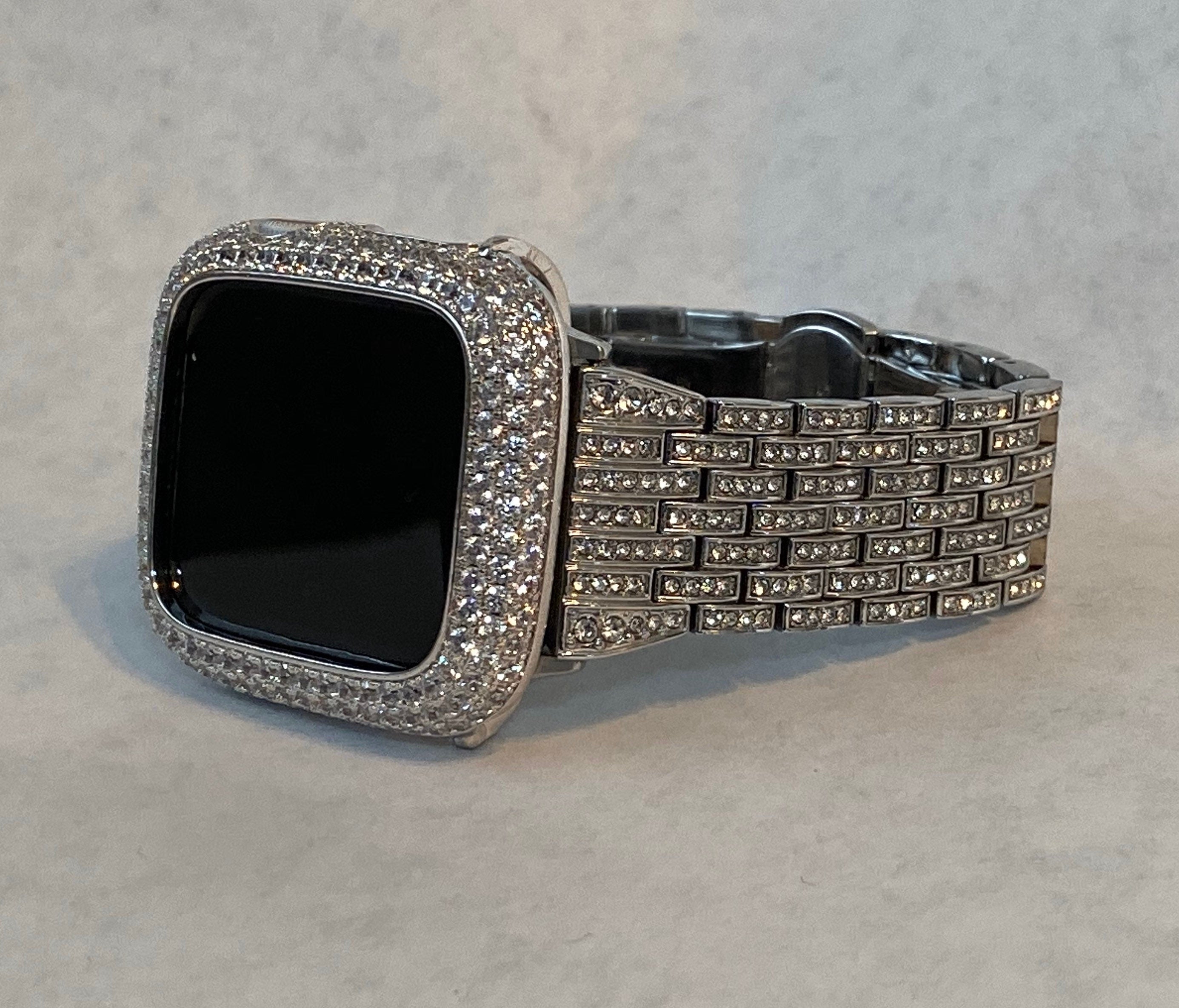 41mm 45mm 49mm Ultra Apple Watch Band Silver Swarovski Crystals & or Apple Watch Case Lab Diamond Bezel Bling Iphone Watch Cover Bling