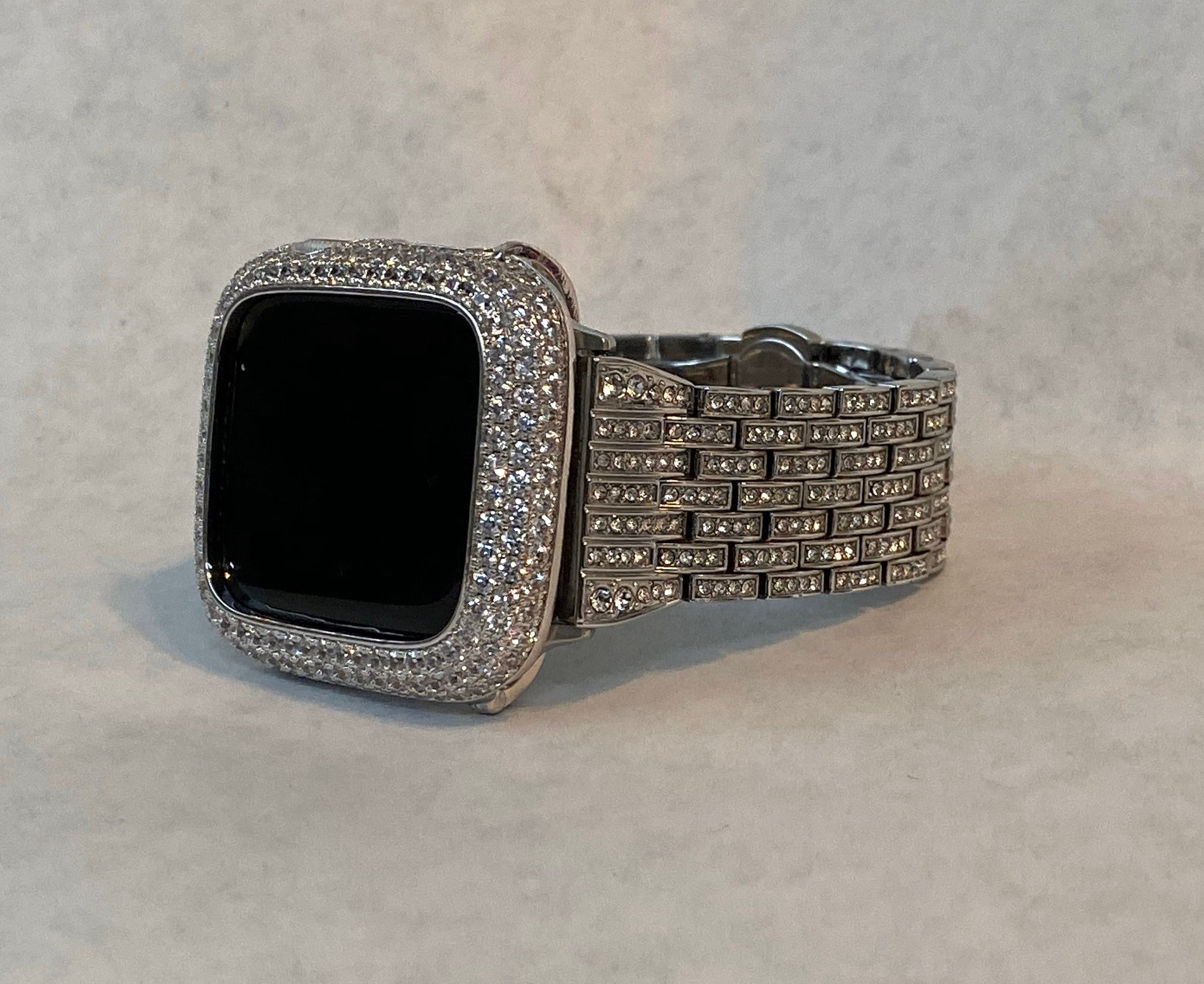 41mm 45mm 49mm Ultra Apple Watch Band Silver Swarovski Crystals & or Apple Watch Case Lab Diamond Bezel Bling Iphone Watch Cover Bling