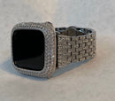 41mm 45mm Apple Watch Band Silver Swarovski Crystals & or Smartwatch Lab Diamond Bezel Cover Bling Series 8