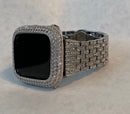 Dressy Silver Apple Watch Band Woman 38mm Apple Watch Cover Lab Diamond Bezel Bling Series 7 41mm 45mm Series 1-8