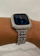 Series 7 Apple Watch Band Woman Silver and or Apple Watch Cover Lab Diamond Bezel Bling 38mm 40mm 41mm42mm 44mm 45mm