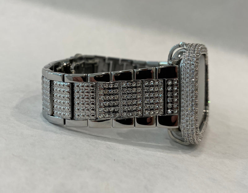 Series 8 Apple Watch Band Series 41mm 45mm Silver Swarovski Crystals & or Lab Diamond Bezel Cover Smartwatch Bumper Bling 38 40 42 44mm