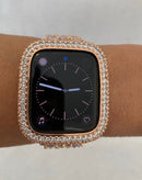 Rose Gold Apple Watch Cover with 2.5mm Square Lab Diamonds Apple Watch Case Smartwatch Bumper Bling 40mm 44mm Iwatch Candy