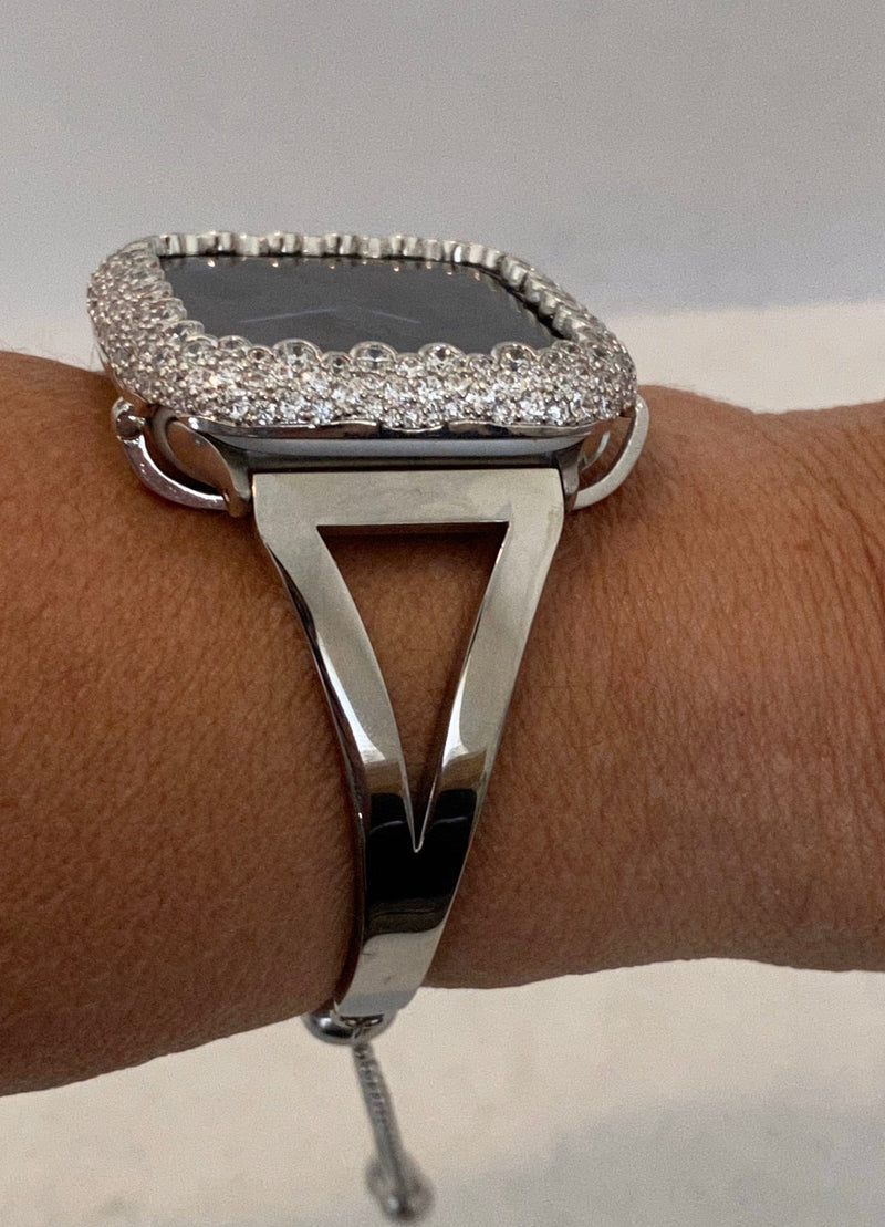 Apple Watch Band Silver and or Lab Diamond Bezel Iwatch Bangle sb1