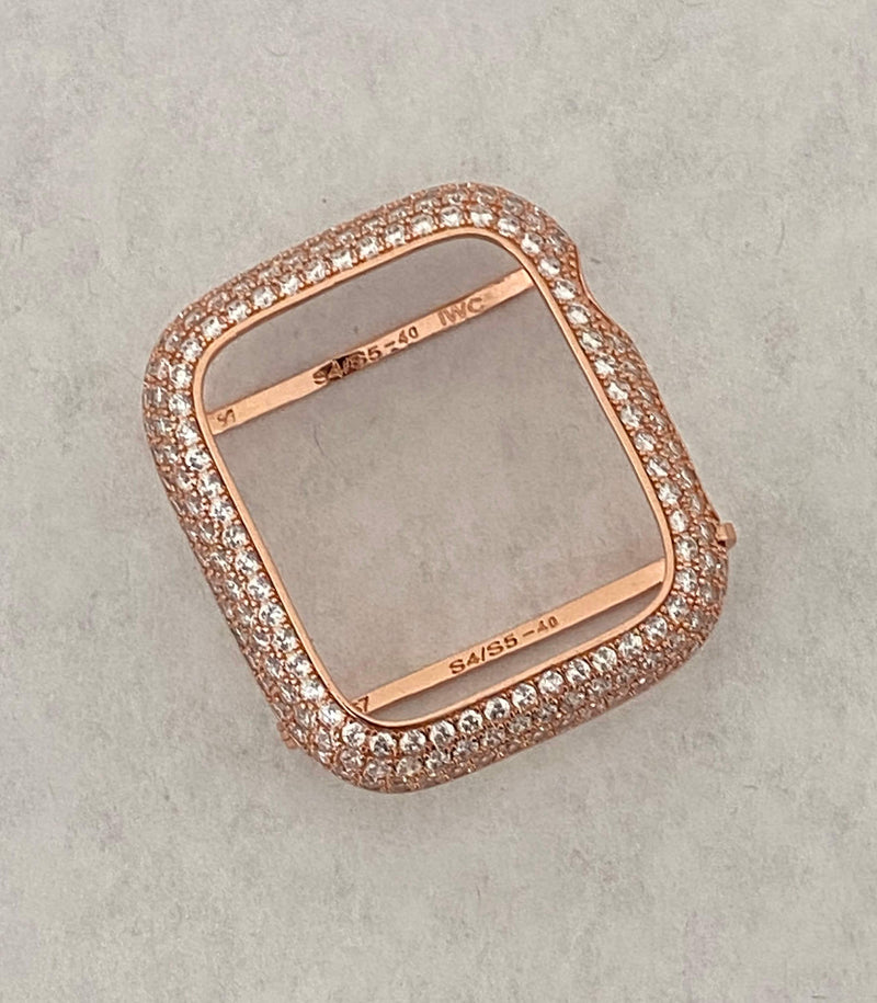 Rose Gold Apple Watch Band Series 8 41mm 45mm Swarovski Crystals & or Lab Diamond Bezel Cover 38 40 42 44mm Smartwatch Bling