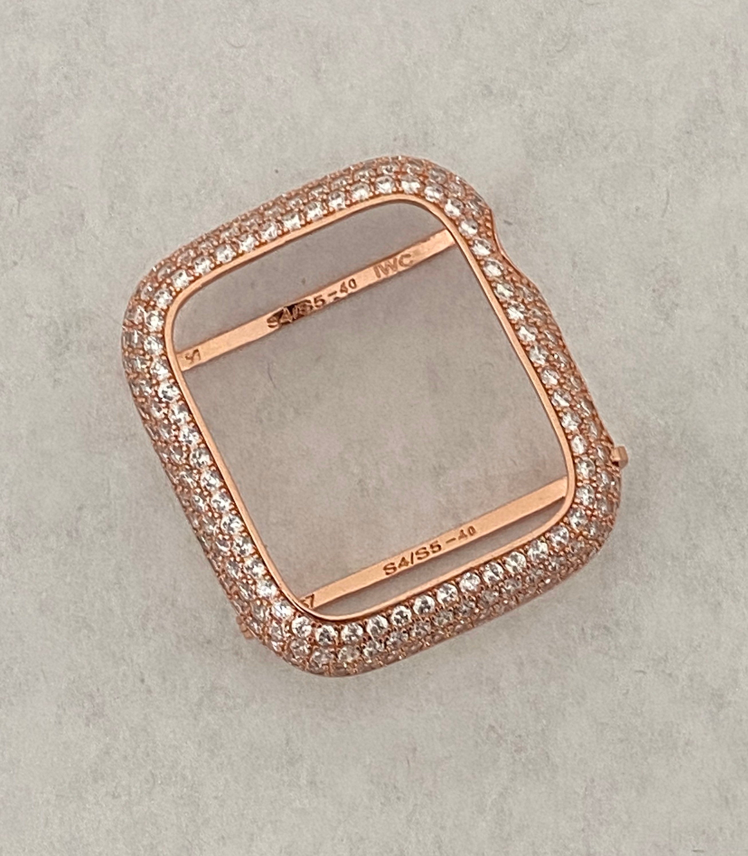 Crystal Rose Gold Apple Watch Band Womens 41mm 45mm 49mm Ultra & or Apple Watch Cover Set With Lab Diamonds Iwatch Case Bling 38mm-49mm SE