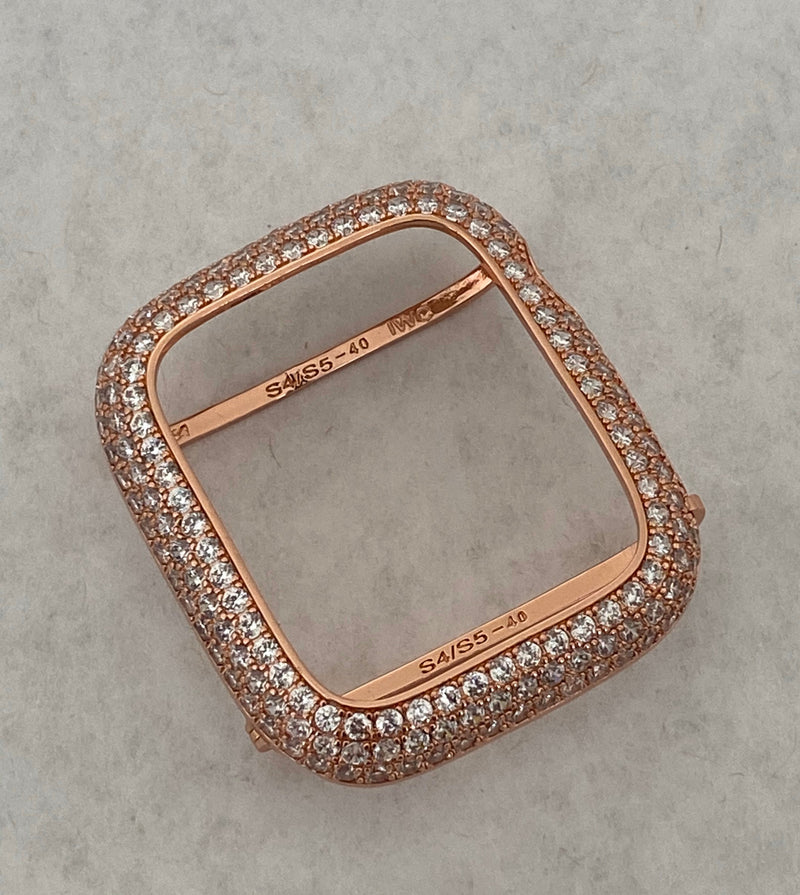 Apple Watch Band 41mm 45mm Series 1-8 SE Woman Rose Gold Swarovski Crystals & or Lab Diamond Bezel Cover 38mm 42mm 44mm