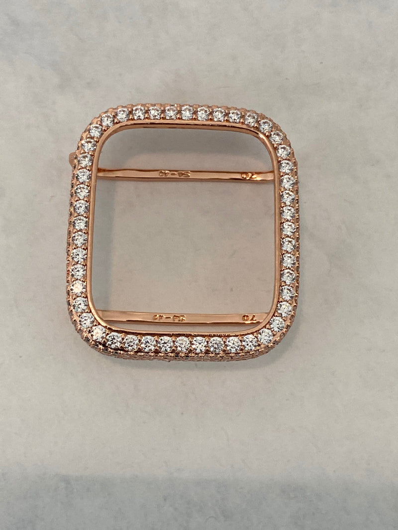 Rose Gold Apple Watch Band Lab Diamond Bezel Cover 38mm 40mm 41mm 42mm 44mm 45mm Series 8