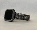 Black Apple Watch Band 41mm 45mm & or Lab Diamond Bezel Cover Iwatch Bling 38mm 42mm 44mm 40mm Series 2-9 SE