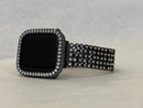 Black Apple Watch Band 41mm 45mm & or Lab Diamond Bezel Cover Iwatch Bling 38mm 42mm 44mm 40mm Series 2-9 SE