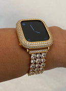 Series 1-8 Gold Apple Watch Band 38mm-45mm & or Pave Lab Diamond Bezel Cover Smartwatch Bumper Bling