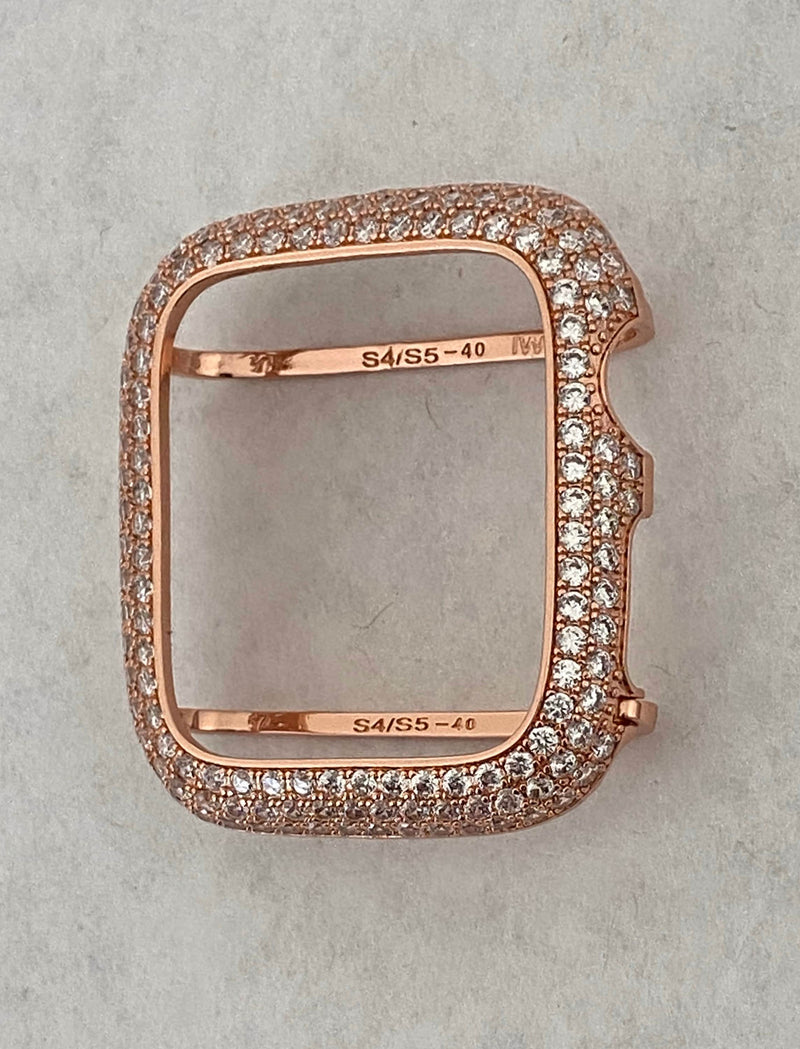 Rose Gold Apple Watch Band Series 8 41mm 45mm Swarovski Crystals & or Lab Diamond Bezel Cover 38 40 42 44mm Smartwatch Bling