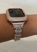 Apple Watch Band Women Rose Gold Crystal Bracelet & or Apple Watch Cover Lab Diamond Bezel Apple Watch Cover 38-49mm Gift for her