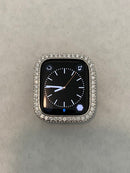 White Gold Apple Watch Band Women Swarovski Crystals 38 40 41 42 44 45mm & or Silver Smartwatch Lab Diamond Bezel Cover Bling