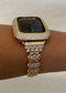 Gold Apple Watch Band 38mm-49mm Ultra Crystals & or Apple Watch Cover Lab Diamond Bezel Case Smartwatch Bumper Bling Gift for her