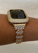 Apple Watch Band Women's Gold Crystals 41mm 45mm 49mm Ultra & or Pave Lab Diamond Bezel Bumper Bling 38mm 40mm 42mm 44mm Han..