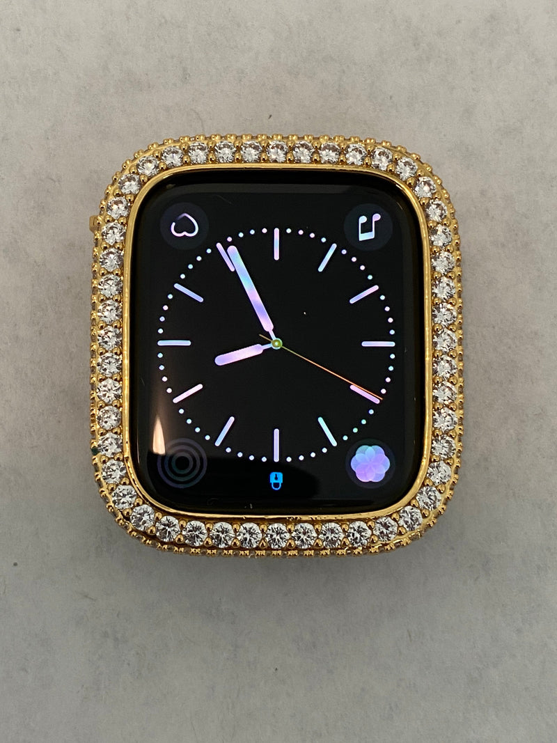 Gold Apple Watch Band Swarovski Crystals Series 1-8 & or Lab Diamond Bezel Bumper Cover Smartwatch Bumper Bling 38mm-45mm