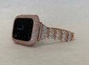 Series 7-8 41mm 45mm Apple Watch Band Rose Gold Swarovski Crystals & or Lab Diamond Bezel Cover Smartwatch Bumper Case 38-45mm S1-7