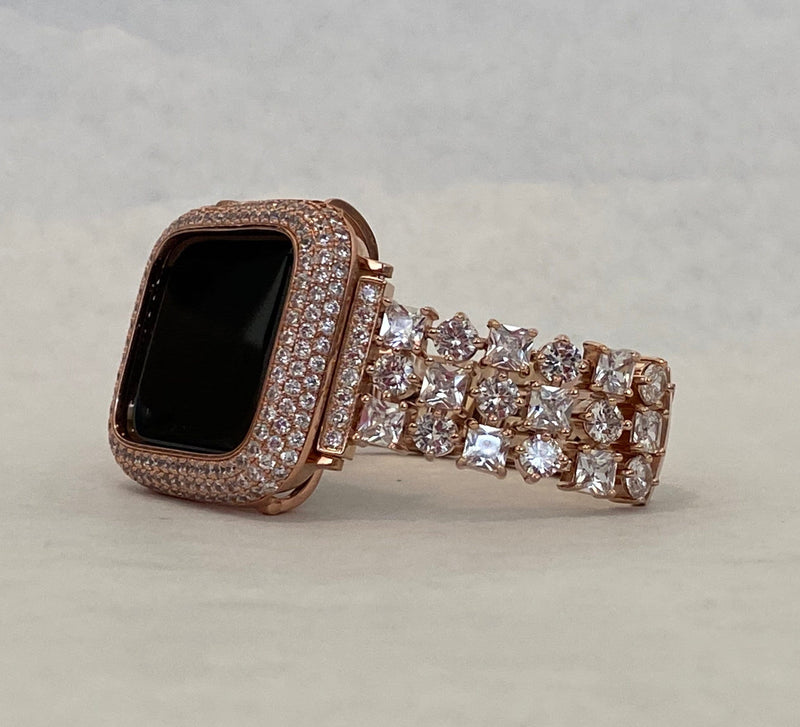 41mm 45mm Apple Watch Band Women Rose Gold 38mm 40mm 42mm 44mm Lab Diamond Bezel Cover Iwatch Bling Series 1-8