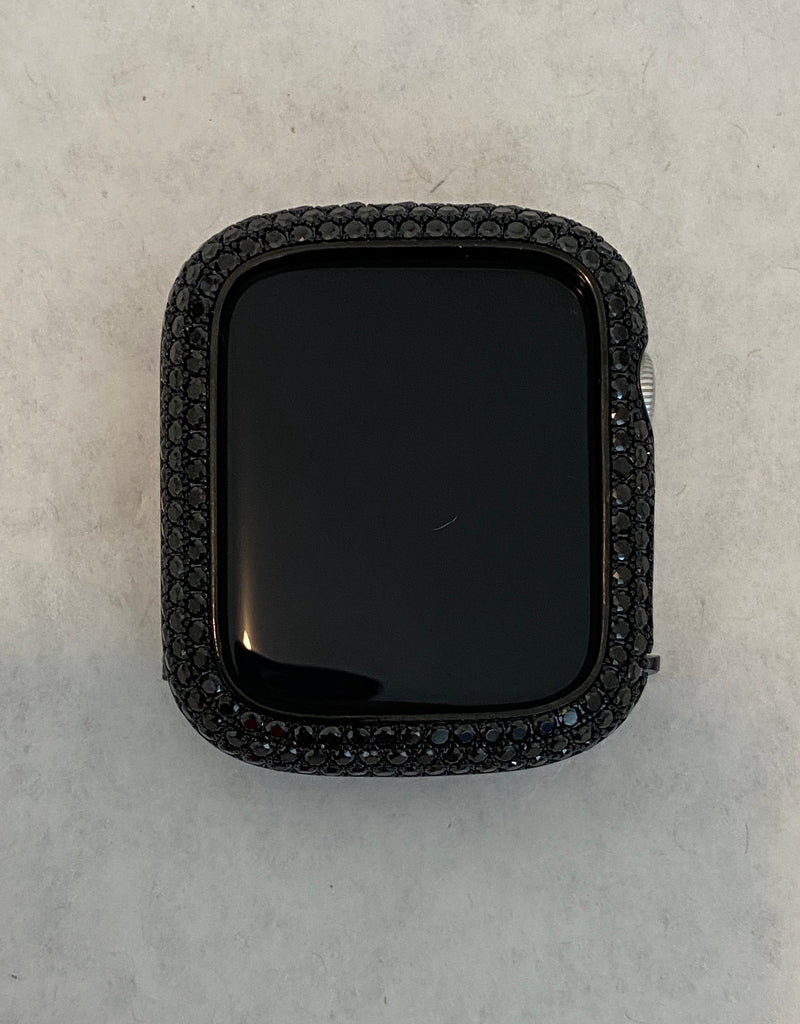 Black Apple Watch Band Rolex Style and or Custom Lab Diamond Bezel Cover 38mm 40mm 41mm 42mm 44mm 45mm Series 7,8