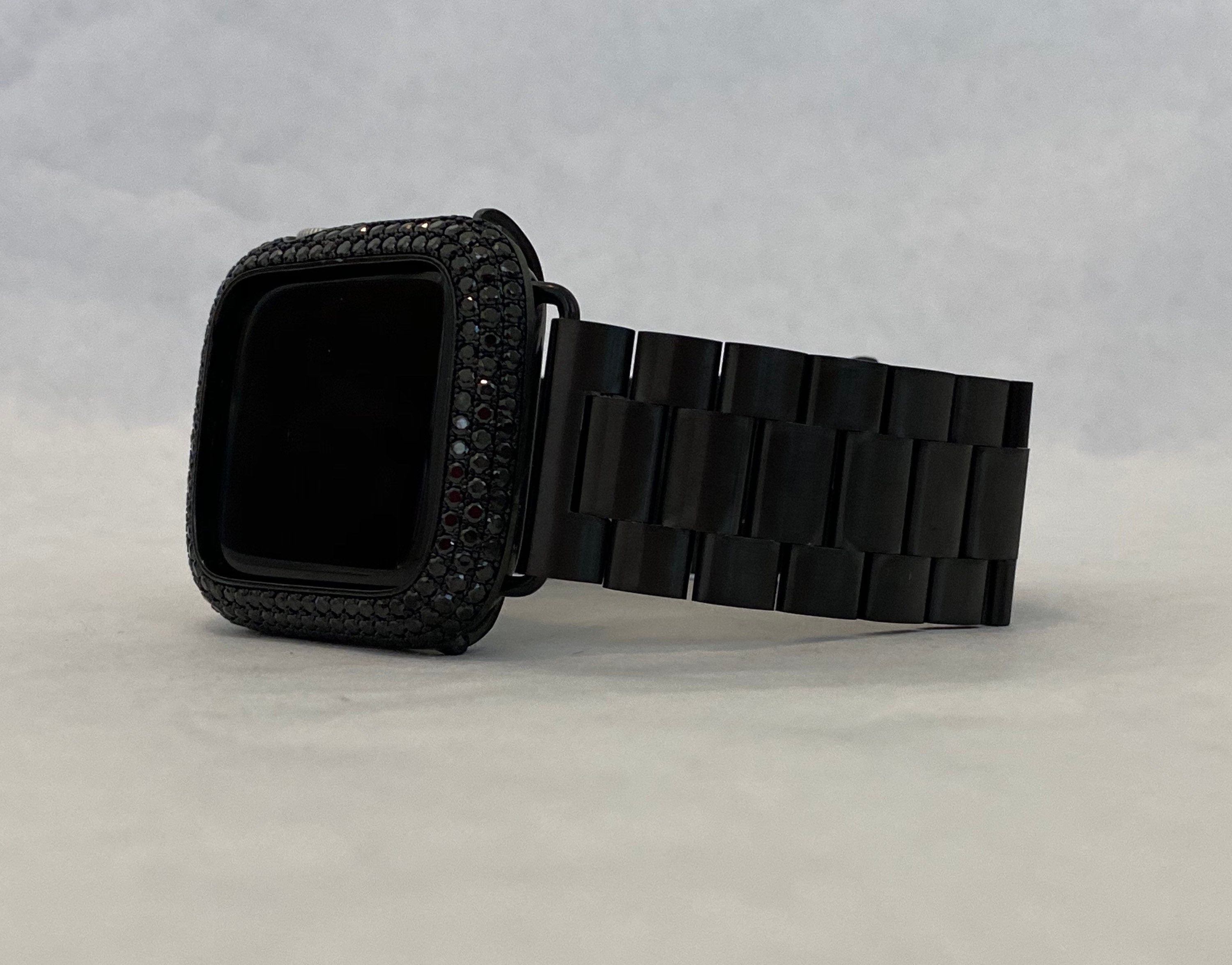 Series 2-9 Black Apple Watch Band Rolex Style 38mm-49mm Ultra & or Apple Watch Cover Black Lab Diamond Apple Watch Case 38mm-49mm Ultra