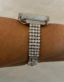 Silver Apple Watch Band 41mm 45mm Series 8 Swarovski Crystals & or Lab Diamond Bezel Cover Bumper 38mm-44mm Series 1-8