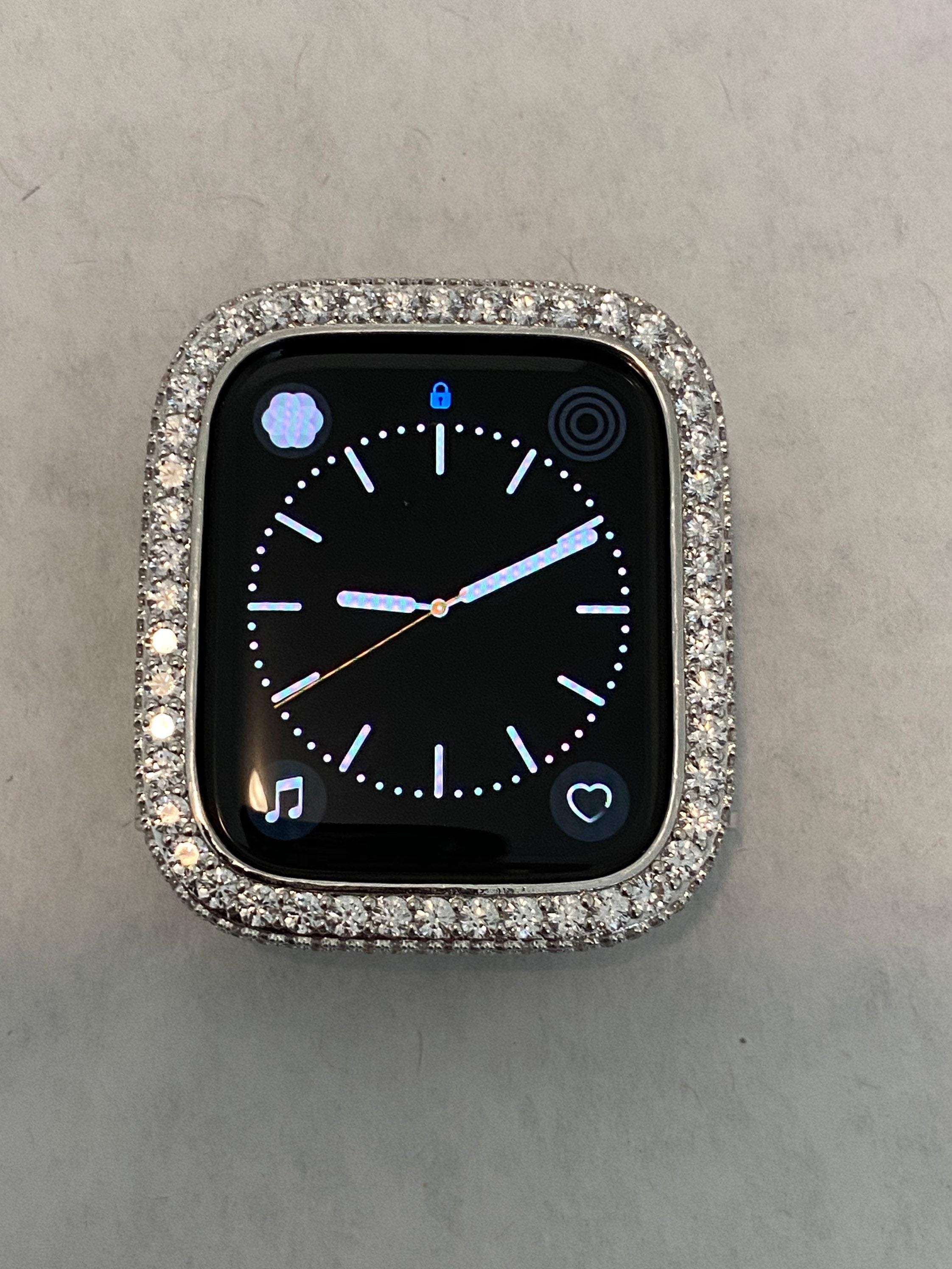 Silver Apple Watch Band and or Custom White Gold Apple Watch Cover Bezel Lab Diamonds 38 40 41 42 44 45mm, Smartwatch Bumper