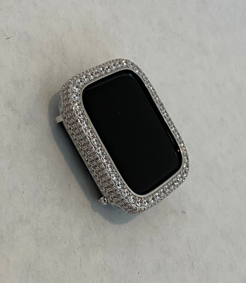 Silver Apple Watch Band Women 41mm 45mm 49mm Ultra Series 8 Crystals & or Lab Diamond Bezel Cover Bumper 38mm-44 Series 2-9 Iphone