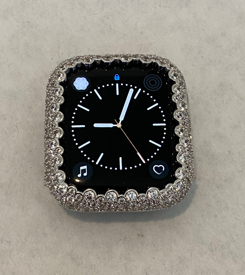 Series 7-8 Apple Watch Band 41mm 45mm Silver Swarovski Crystals & or Lab Diamond Bezel Case Smartwatch Bumper 38mm-45mm Series 1-8 SE