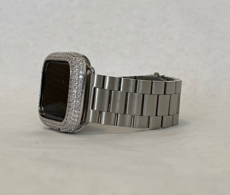 Series 108 Apple Watch Band Silver Rolex Style and or Lab Diamond Bezel Cover 38mm 40mm 41mm 42mm 44mm 45mm